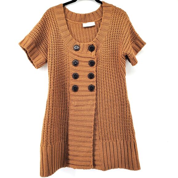 Soft Surroundings Womens PM Wool City Sweater Dress Brown Double Button Tunic - Picture 1 of 11
